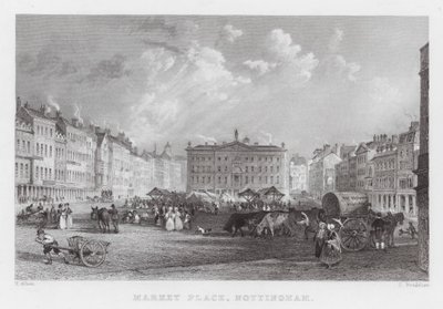 Market Place, Nottingham (gravering) av Thomas (after) Allom