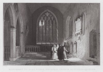 Monument til Lord Byron, Hucknall Church, Nottinghamshire (gravering) av Thomas (after) Allom
