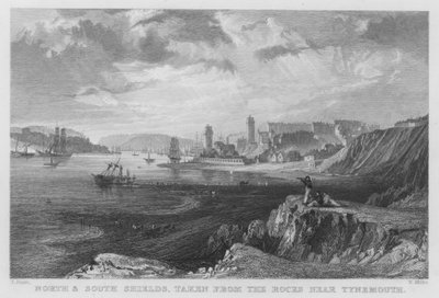 North og South Shields, tatt fra steinene nær Tynemouth (gravering) av Thomas (after) Allom