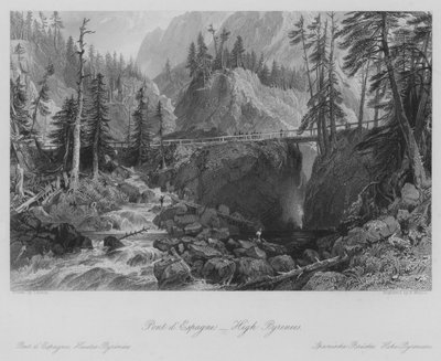 Pont d'Espagne, Høye Pyreneene (gravering) av Thomas (after) Allom