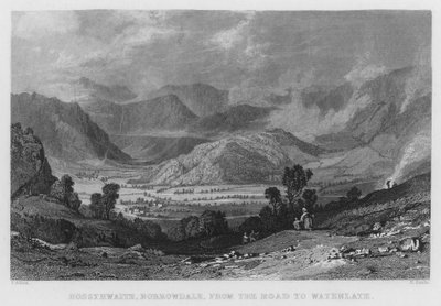 Rossthwaite, Borrowdale, fra veien til Watenlath (gravering) av Thomas (after) Allom