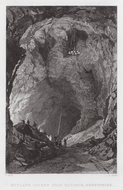 Rutland Cavern, nær Matlock, Derbyshire (gravering) av Thomas (after) Allom