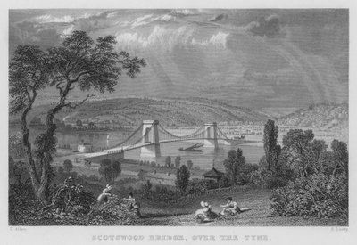 Scotswood Bridge, over Tyne (gravering) av Thomas (after) Allom