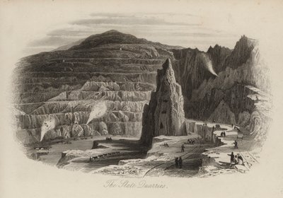 Skiferbrudd, Bethesda, Nord-Wales (gravering) av Thomas (after) Allom