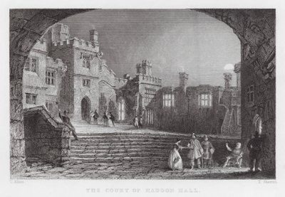 The Court of Haddon Hall (gravering) av Thomas (after) Allom