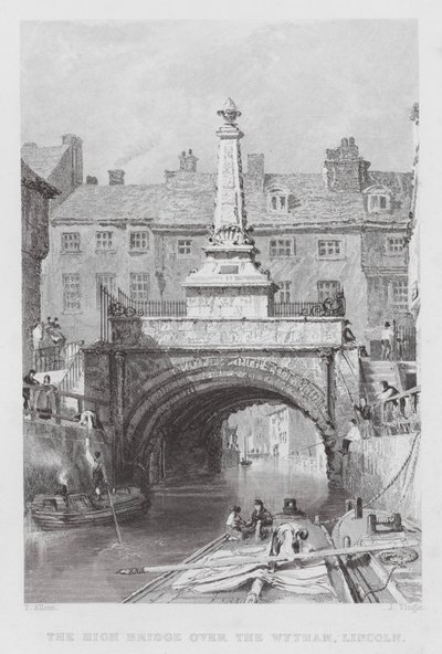 The High Bridge over Wytham, Lincoln (gravering) av Thomas (after) Allom