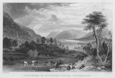 Thirlmere, eller Wythburn Water, Cumberland (gravering) av Thomas (after) Allom
