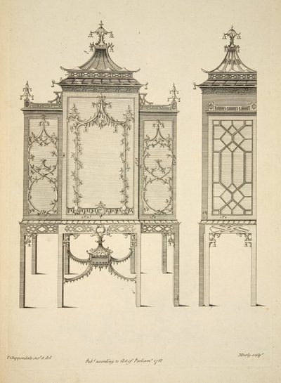 Design for en China Case, pub. 1753 (gravering) av Thomas (after) Chippendale