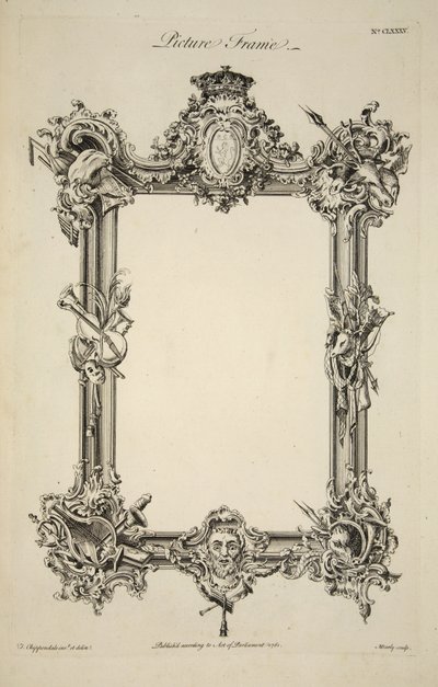 Design for en bilderamme, pub. 1761 (gravering) av Thomas (after) Chippendale