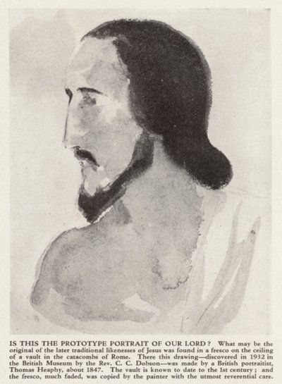 Portrett av Jesus Kristus fra katakombene i Roma (litho) av Thomas (after) Heaphy