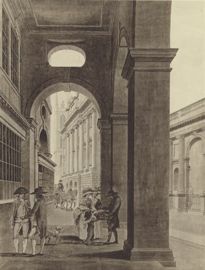 Bank of England fra Royal Exchange Arcade av Thomas (after) Malton