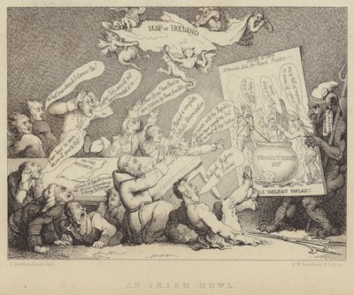Et irsk hyl: møte med National Convention of United Irishmen blir vist republikanismens redsler eksemplifisert av den franske revolusjonen av Thomas (after) Rowlandson
