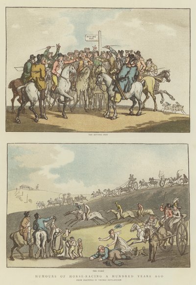 Humor om hesteveddeløp for hundre år siden (chromolitho) av Thomas (after) Rowlandson