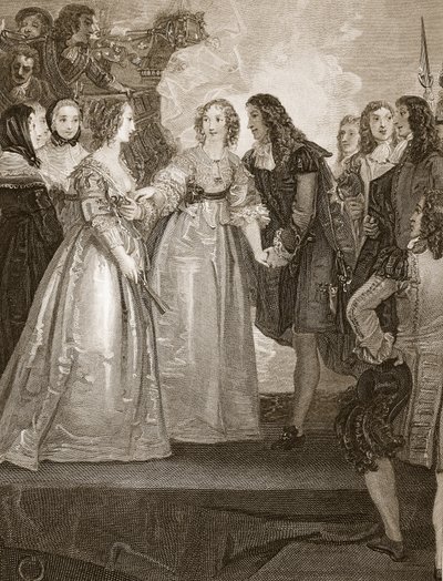Charles II mottar hertuginnen av Orleans i Dover, gravert av W. Bromley, illustrasjon fra David Humes 