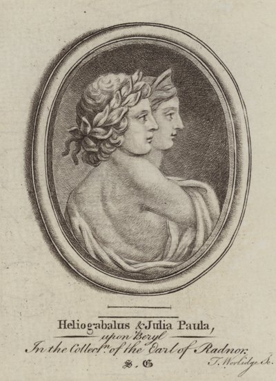 Heliogabalus, romersk keiser og keiserinne Julia Paula (gravering) av Thomas (after) Worlidge