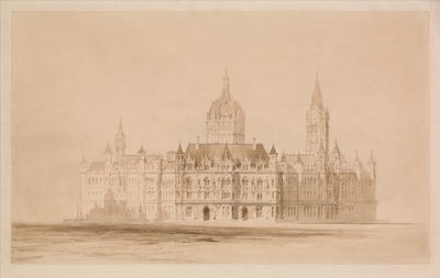 Konkurransetegning for rådhuset i Manchester av Thomas Allom