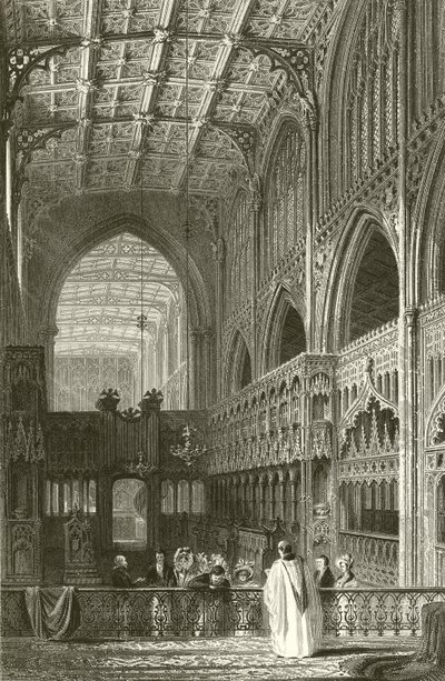 Interiør i Collegiate Church, Manchester av Thomas Allom