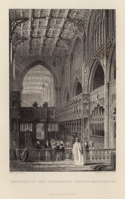 Interiør i Collegiate Church i Manchester av Thomas Allom