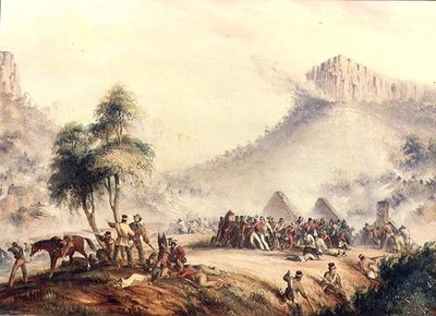 Oberst Yarboroughs patrulje angrepet i Waterkloof av Kaffir og Rebel Hottentots av Thomas Baines