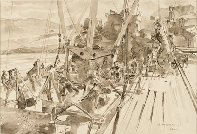 Lossing av kull, Hvitanes (blekk på papir) av Thomas Barclay Hennell