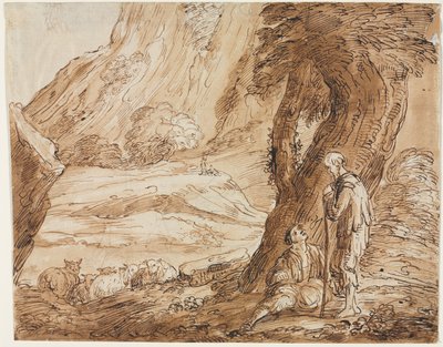 Landskap med sauer og to gjetere av Thomas Barker