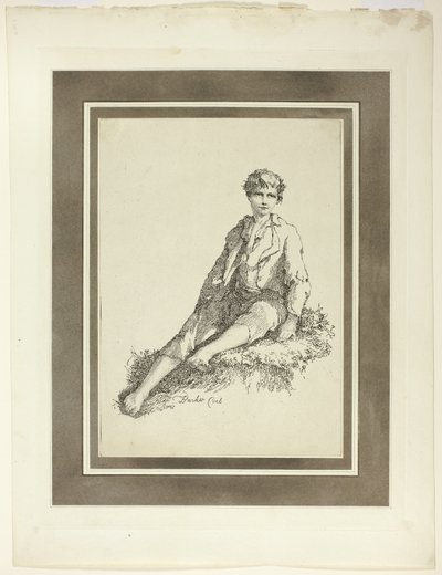 Young Boy Seated, fra den første utgaven av Specimens of Polyautography av Thomas Barker