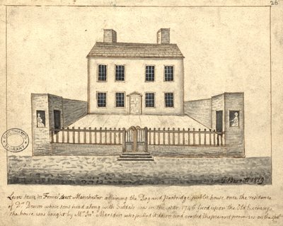 Levers House, Manchester, 1819 (penn og blekk og vask på papir) av Thomas Barritt