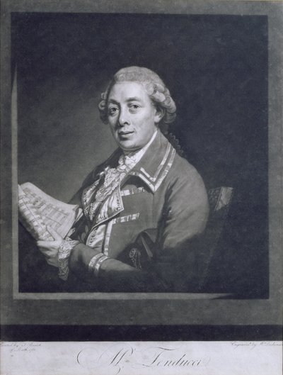 Portrett av Giusto Ferdinando Tenducci (ca. 1735-90), italiensk castrato, gravert av William Dickinson (1746-1823), 1782 av Thomas Beach