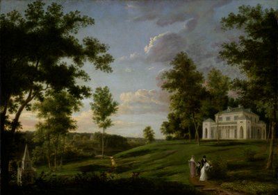 Sørøstutsikt over Sedgeley Park, landssetet til James Cowles Fisher, Esq., ca. 1819. av Thomas Birch
