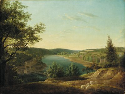 Utsikt over Chain Bridge og Falls of the Schuylkill, Five Miles from Philadelphia av Thomas Birch