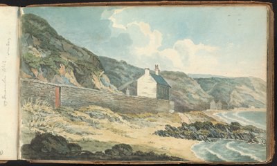 Album med landskaps- og figurtegninger: Hus på en steinete strandlinje av Thomas Bradshaw