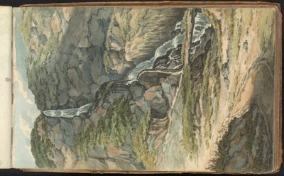 Album med landskaps- og figurstudier. En foss av Thomas Bradshaw