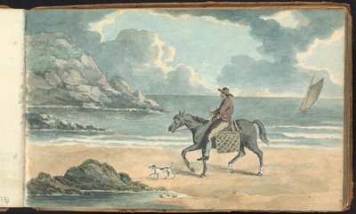 Album med landskaps- og figurstudier: Man Riding a Horse on the Beach av Thomas Bradshaw