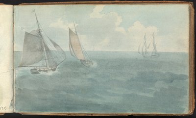 Album med landskaps- og figurstudier: Three Ships at Sea av Thomas Bradshaw