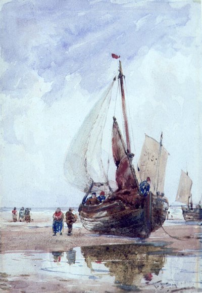 A Beached Fishing Smack (akvarell) av Thomas Bush Hardy