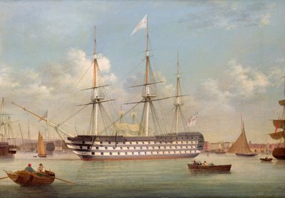 H.M.S. Britannia ligger utenfor Plymouth av Thomas Buttersworth
