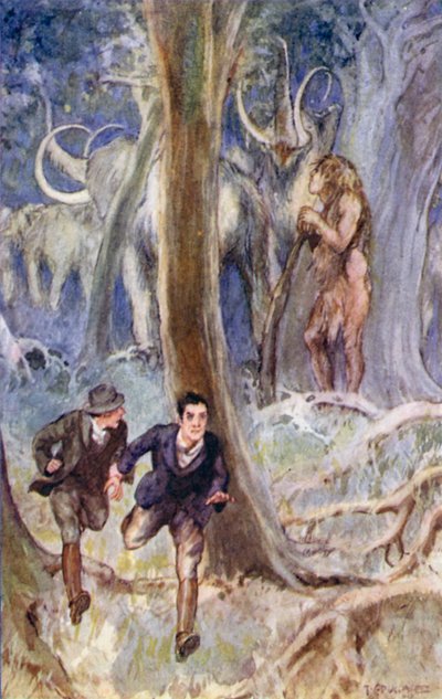 Illustrasjon for A Journey to the Center of the Earth av Jules Verne (farge litho) av Thomas Cantrell Dugdale