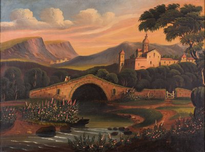 Italiensk scene med bro, 1840-1860 av Thomas Chambers