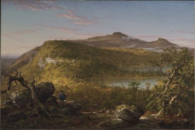 Utsikt over de to innsjøene og Mountain House, Catskill Mountains, morgen av Thomas Cole