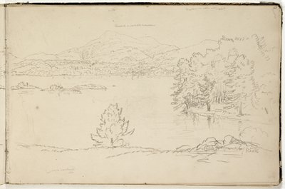 Hoosick eller Saddle Mountain and Lake nær Pittsfield, ca. 1832 (grafittblyant på off-white vevd papir) (se også 3525969) av Thomas Cole