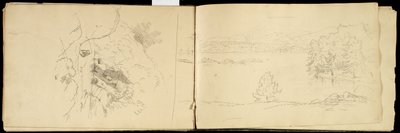Hoosick eller Saddle Mountain and Lake nær Pittsfield, ca. 1832 (grafittblyant på off-white vevd papir) (se også 3514873) av Thomas Cole