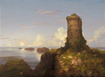 Italiensk kyst med ødelagt tårn. 1838 av Thomas Cole