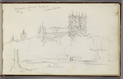 Westminster Abbey fra nord, St. James Park, ca. 1830 (blyant på papir) av Thomas Cole