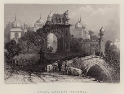 Delhi, Ancient Gateway (farge litho) av Thomas Colman (after) Dibdin