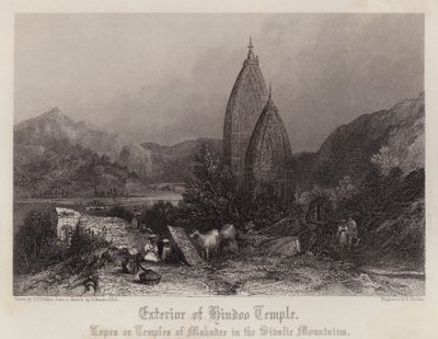 Eksteriør av Hindoo Temple (farge litho) av Thomas Colman (after) Dibdin