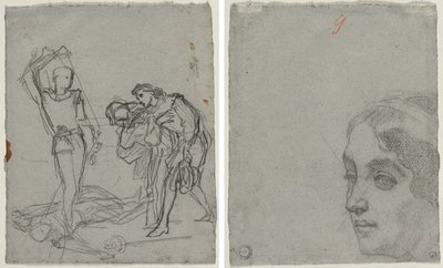 Duell etter maskeballen (recto); Hodet til en kvinne (verso) av Thomas Couture