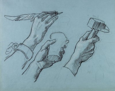 Tre studier av hender, ca. 1876 av Thomas Couture