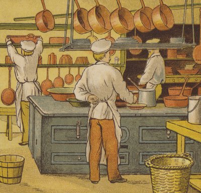 Caen: hotellkjøkkenet (farge litho) av Thomas Crane