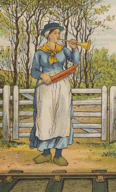 På vei fra Caen til Paris: en jernbaneovergang (farge litho) av Thomas Crane
