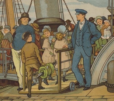 Folkestone: gå om bord (farge litho) av Thomas Crane